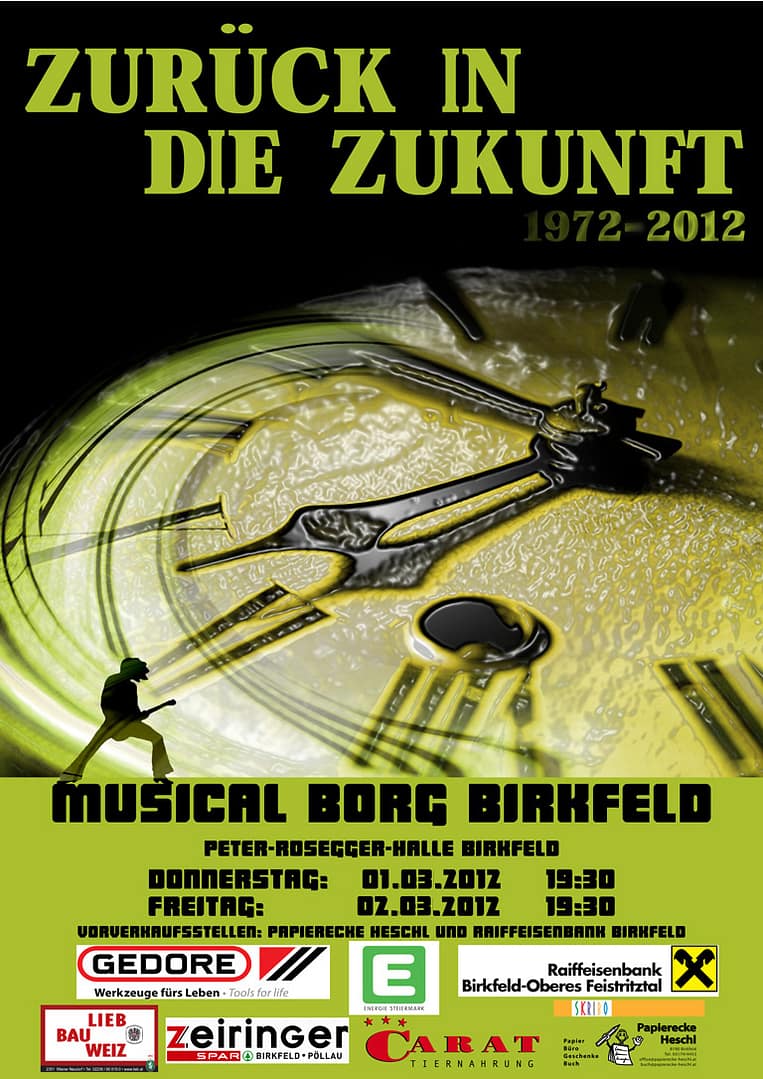 Plakat des Musicals "Zurück in die Zukunft" von 2012 des BORG Birkfeld